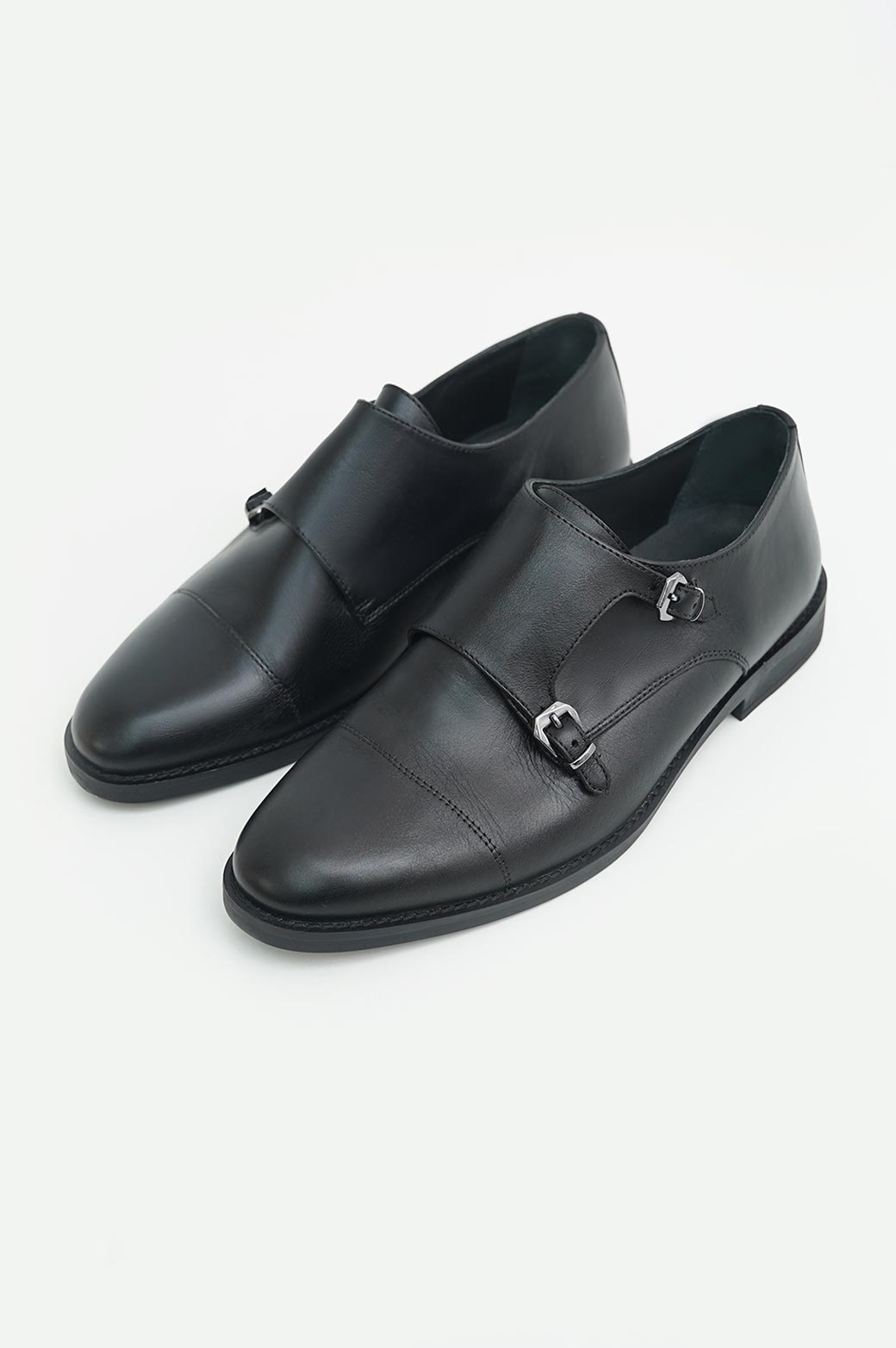 BLACK DOUBLE MONK LEATHER SHOES