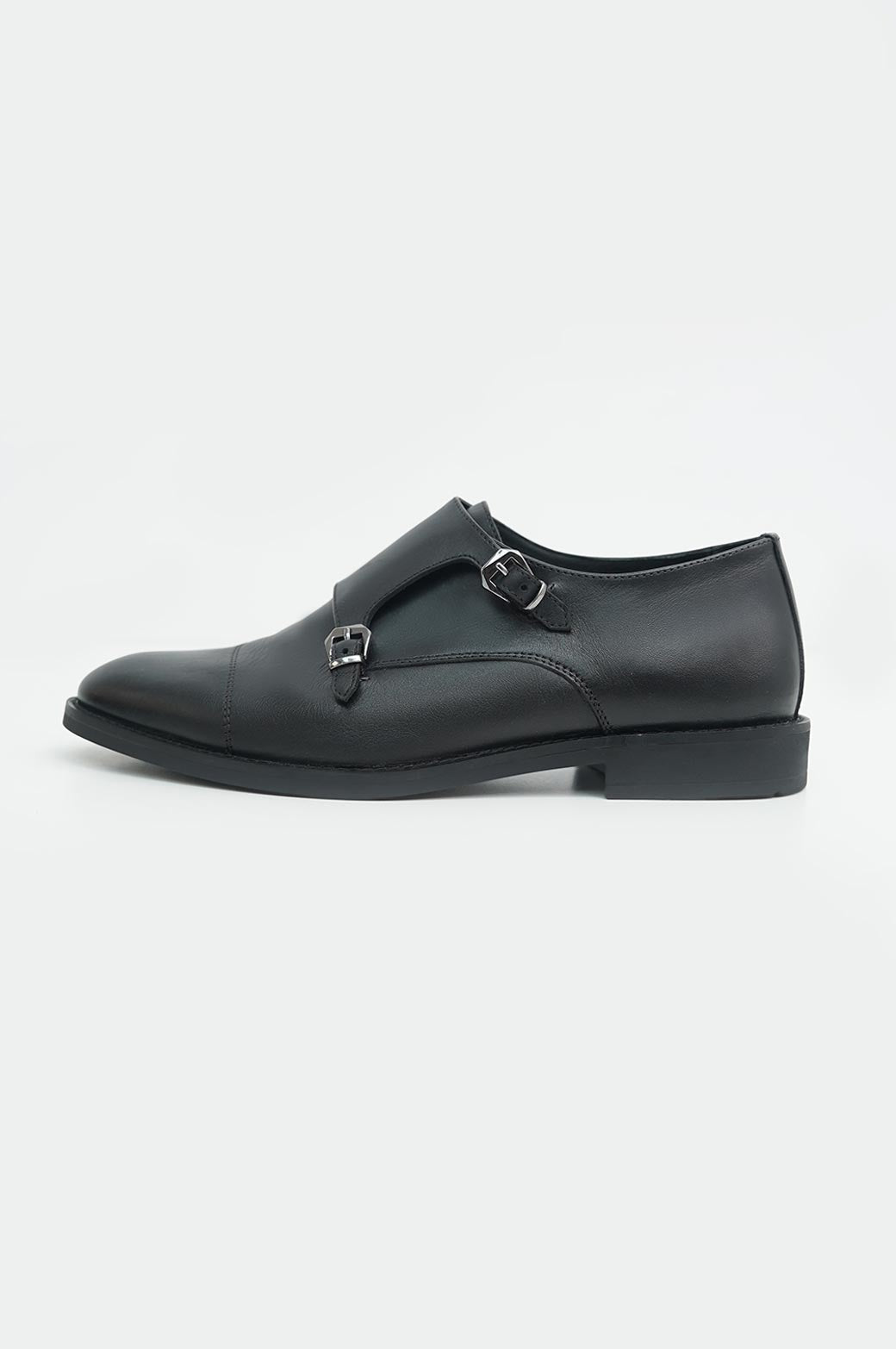 BLACK DOUBLE MONK LEATHER SHOES