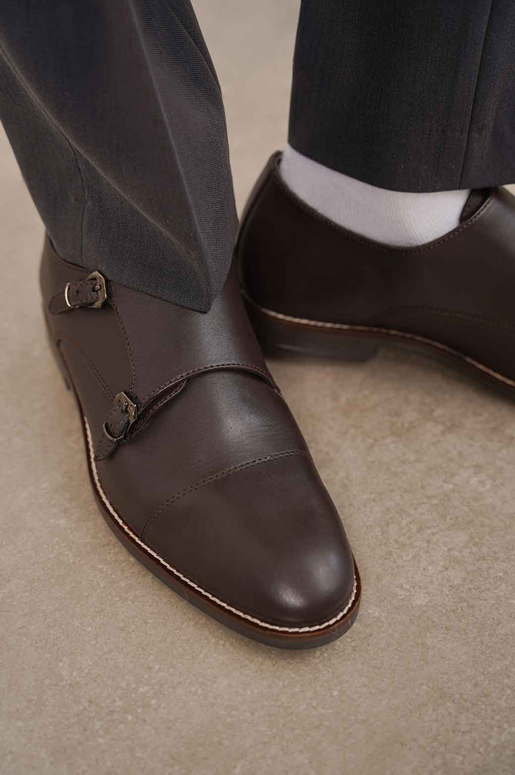 DARK BROWN DOUBLE MONK LEATHER SHOES