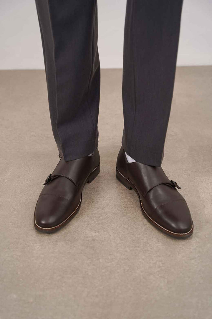 DARK BROWN DOUBLE MONK LEATHER SHOES