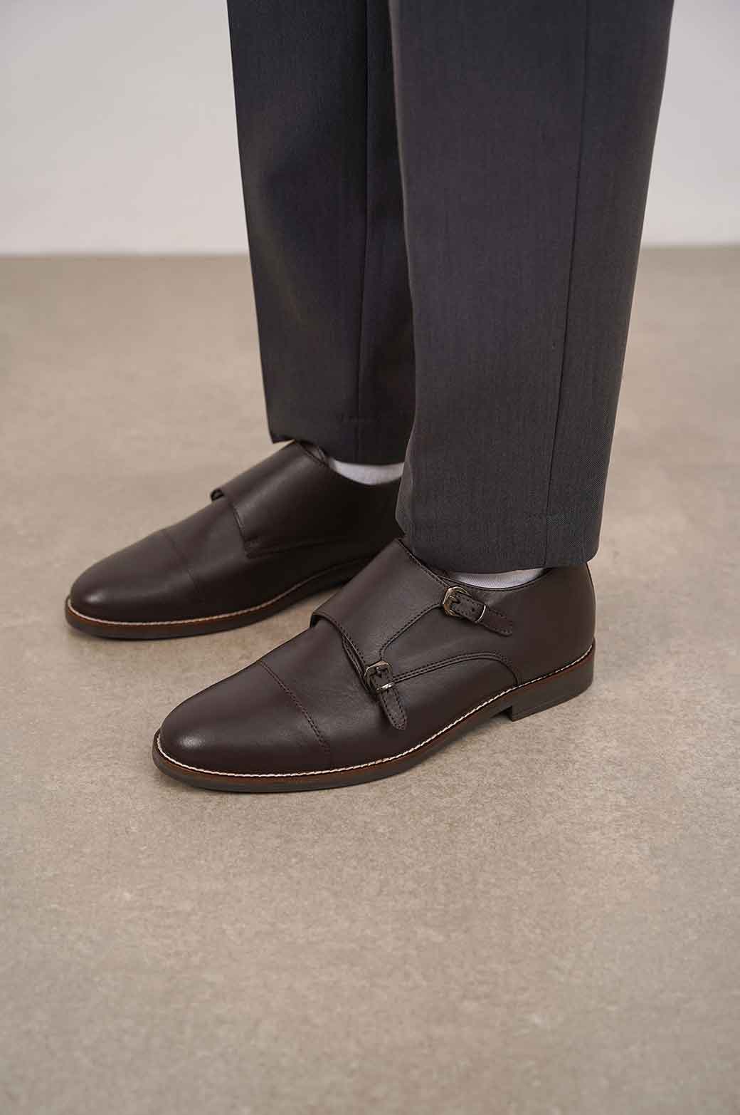 DARK BROWN DOUBLE MONK LEATHER SHOES