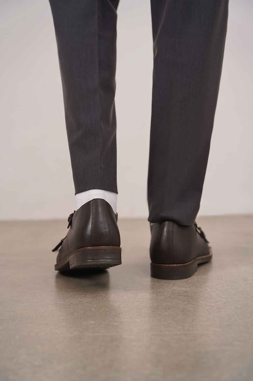 DARK BROWN DOUBLE MONK LEATHER SHOES