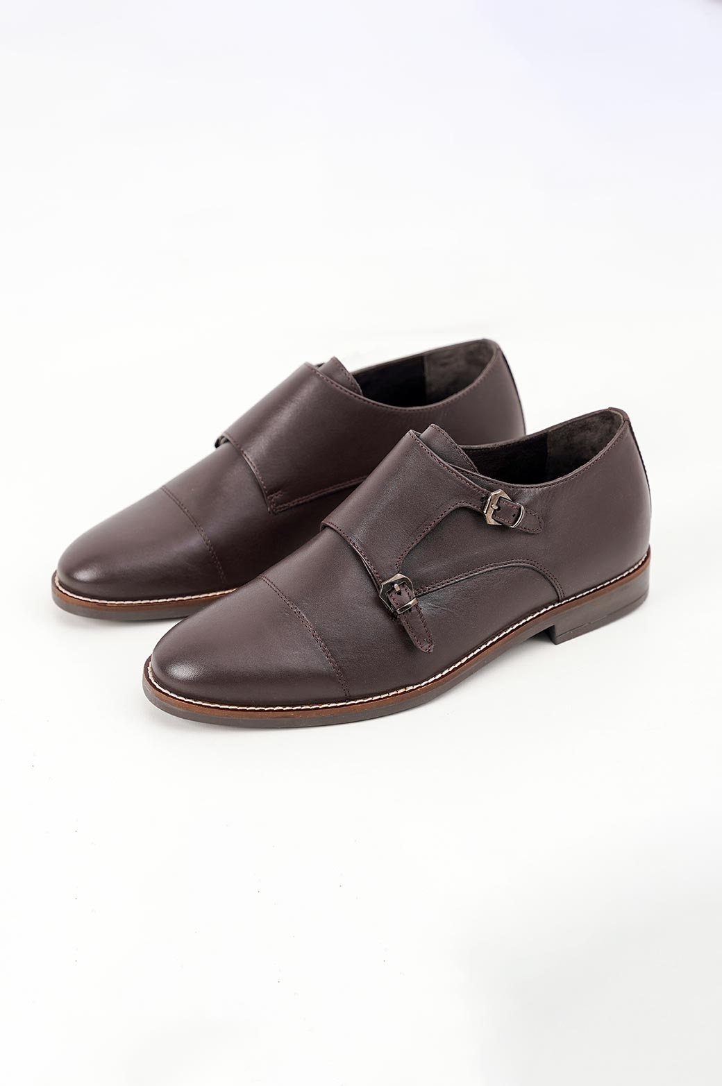 DARK BROWN DOUBLE MONK LEATHER SHOES