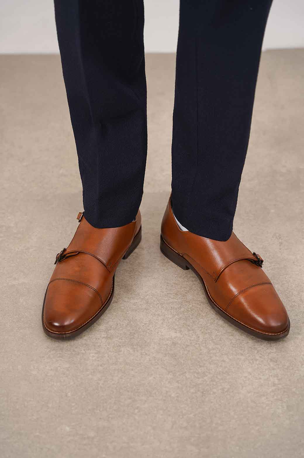 TAN DOUBLE MONK LEATHER SHOES