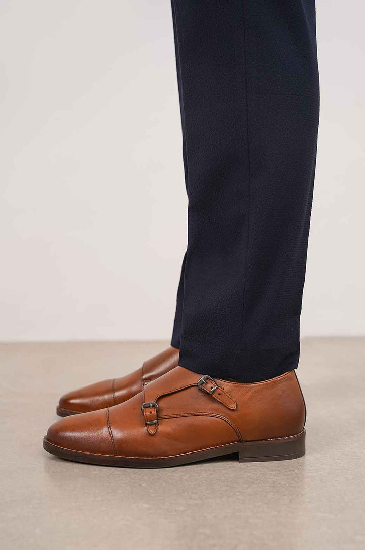 TAN DOUBLE MONK LEATHER SHOES