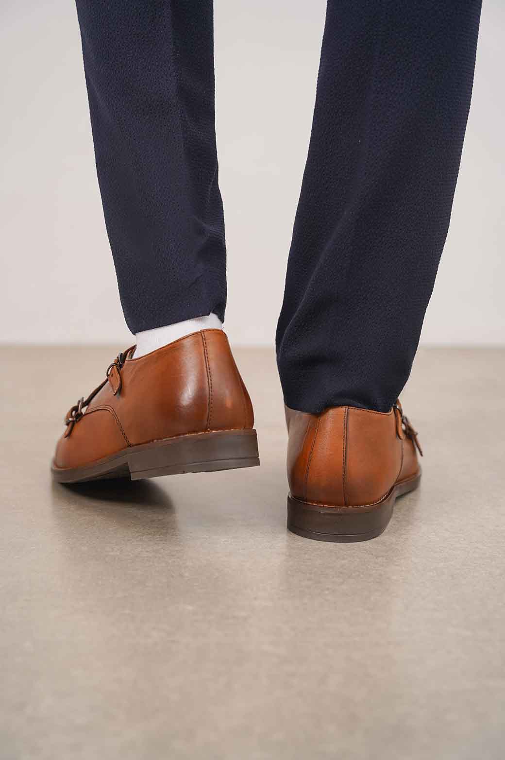 TAN DOUBLE MONK LEATHER SHOES