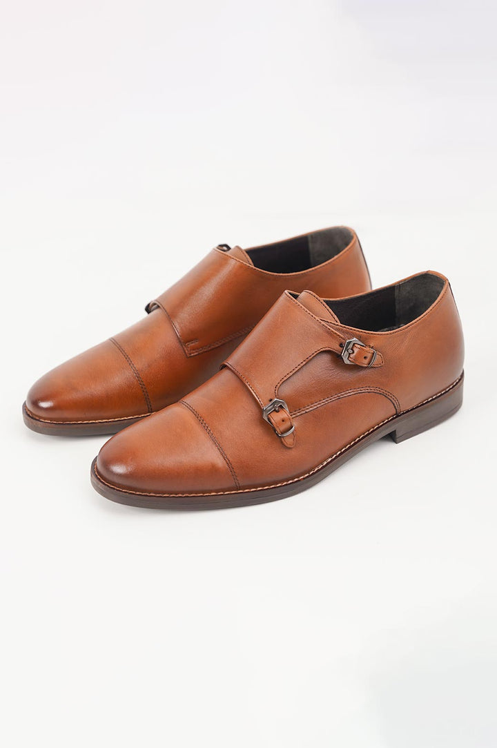 TAN DOUBLE MONK LEATHER SHOES