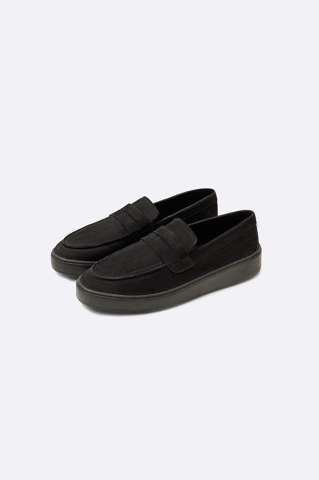 ALL BLACK SUEDE PENNY LOAFERS