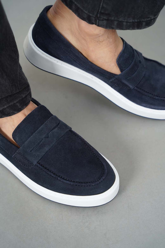 NAVY PENNY LOAFERS
