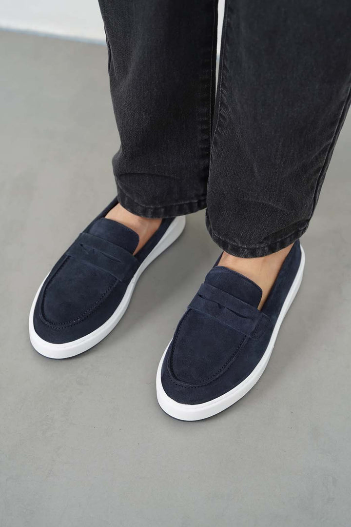 NAVY PENNY LOAFERS