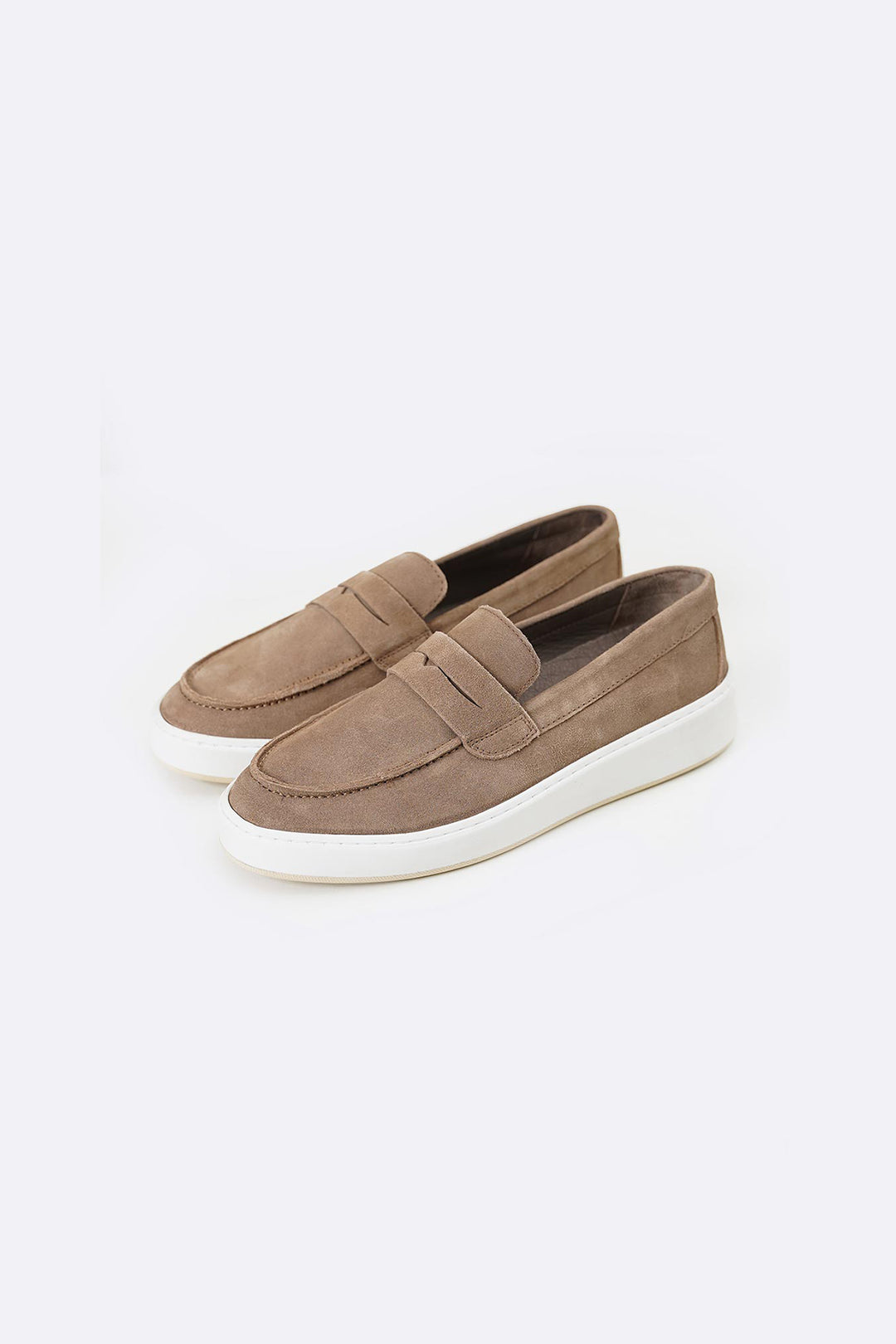 TAUPE SUEDE PENNY LOAFERS