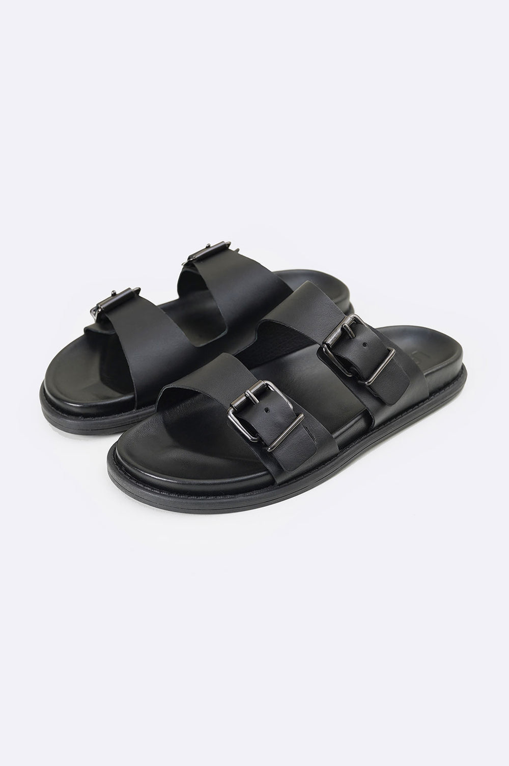 BLACK LEATHER SLIPPERS