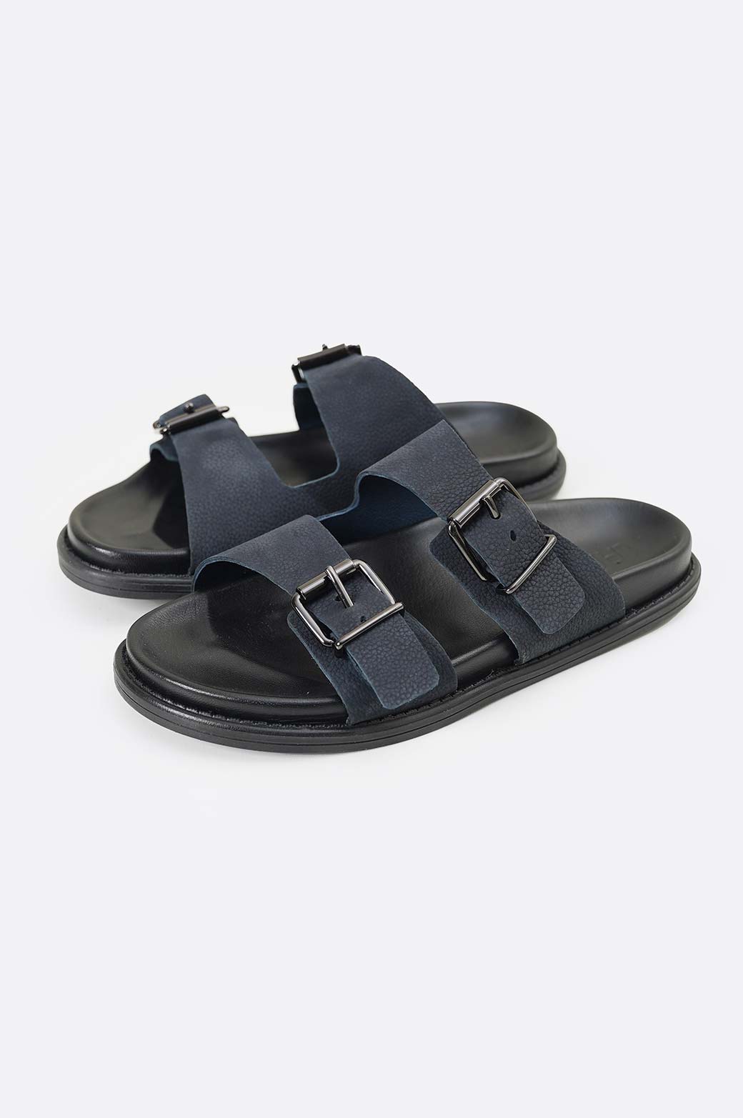 DARK NAVY LEATHER SLIPPERS