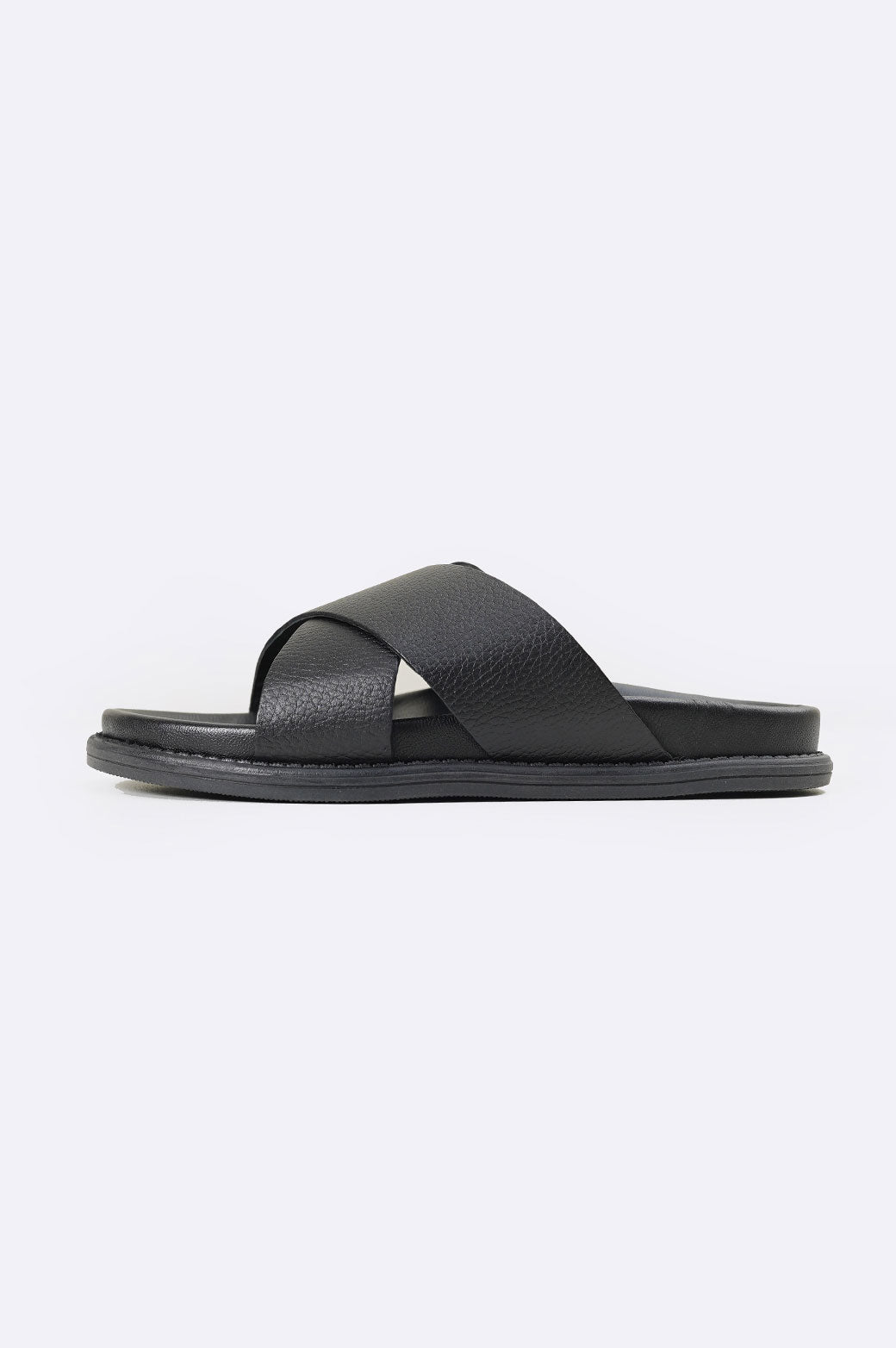 BLACK CROSSOVER LEATHER SLIPPERS