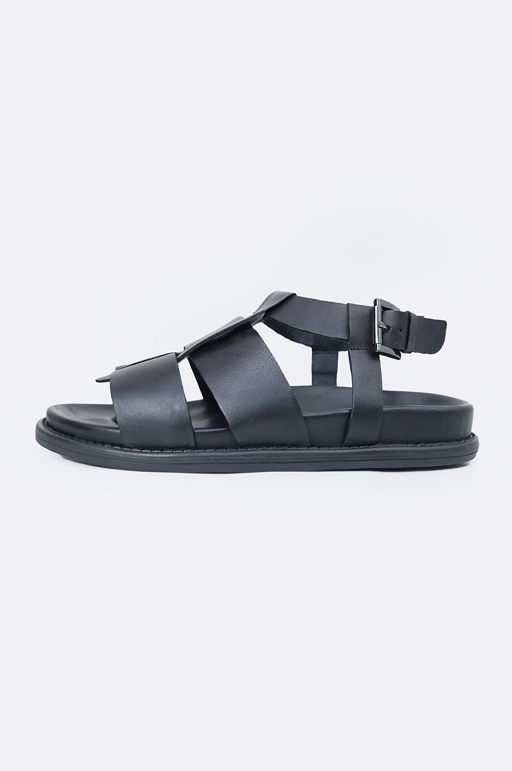 BLACK LEATHER SANDALS - BLACK