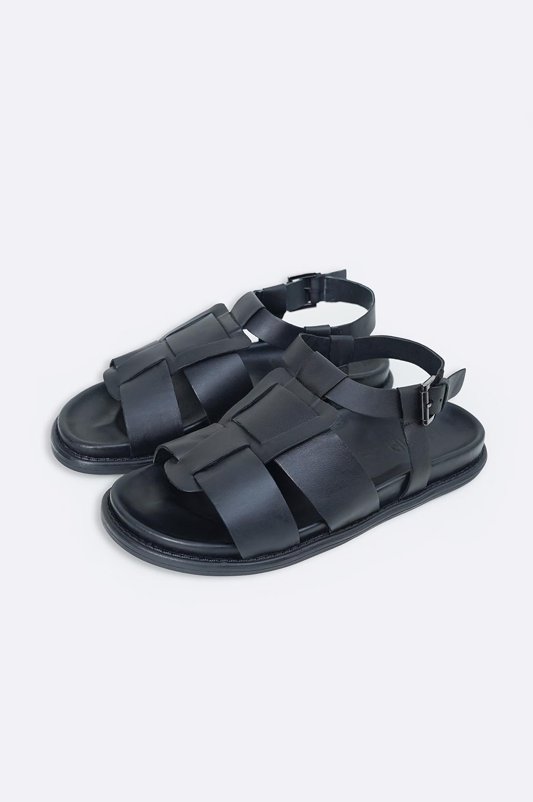 BLACK LEATHER SANDALS - BLACK
