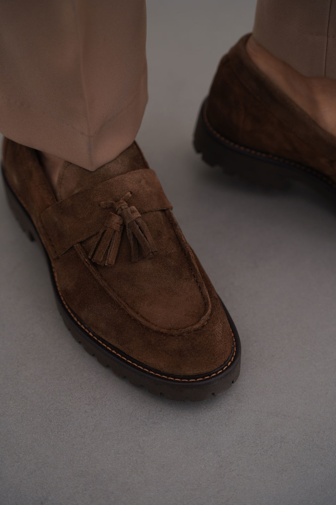 COFFEE SUEDE TASSEL LOAFERS