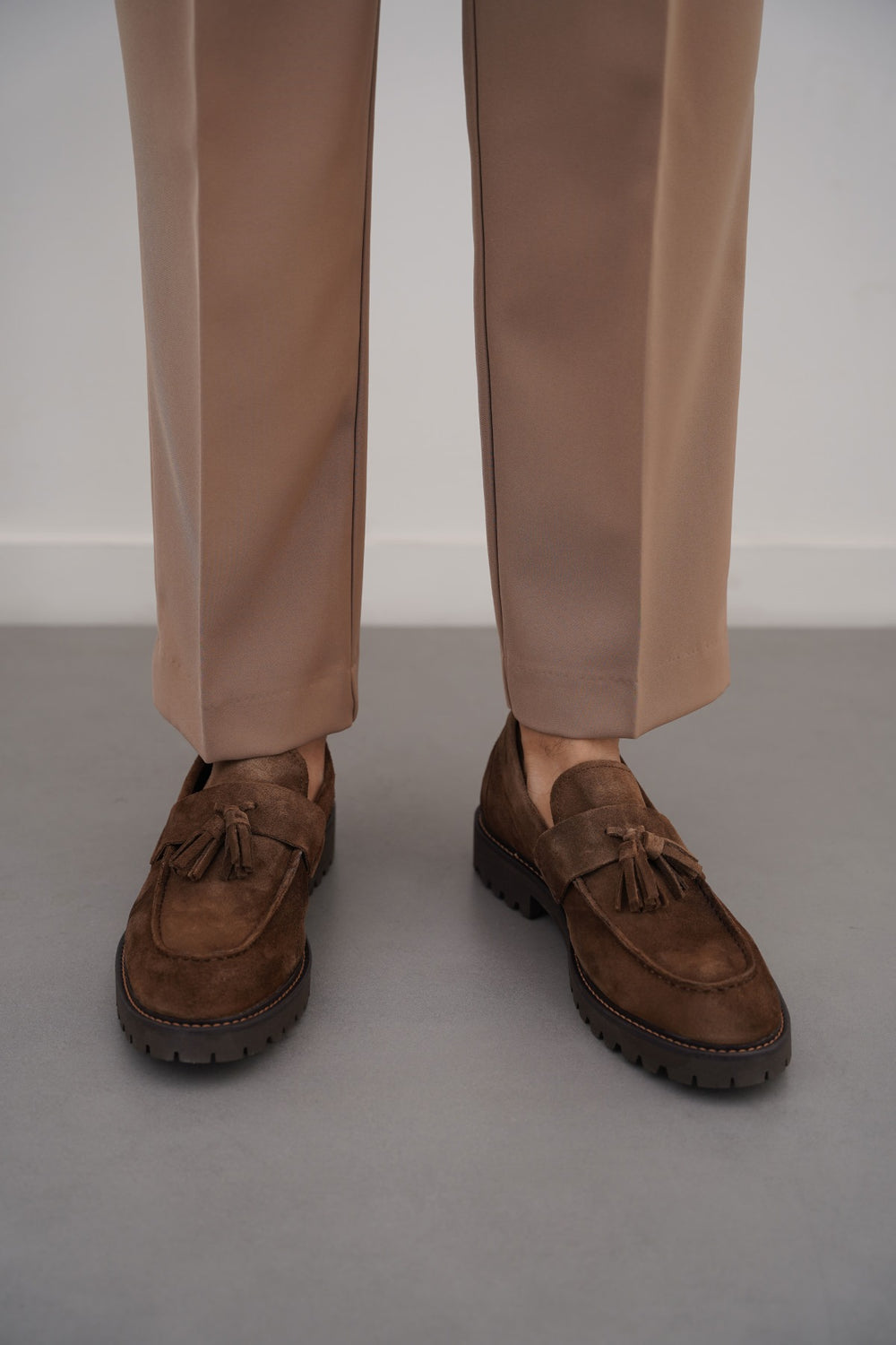 COFFEE SUEDE TASSEL LOAFERS