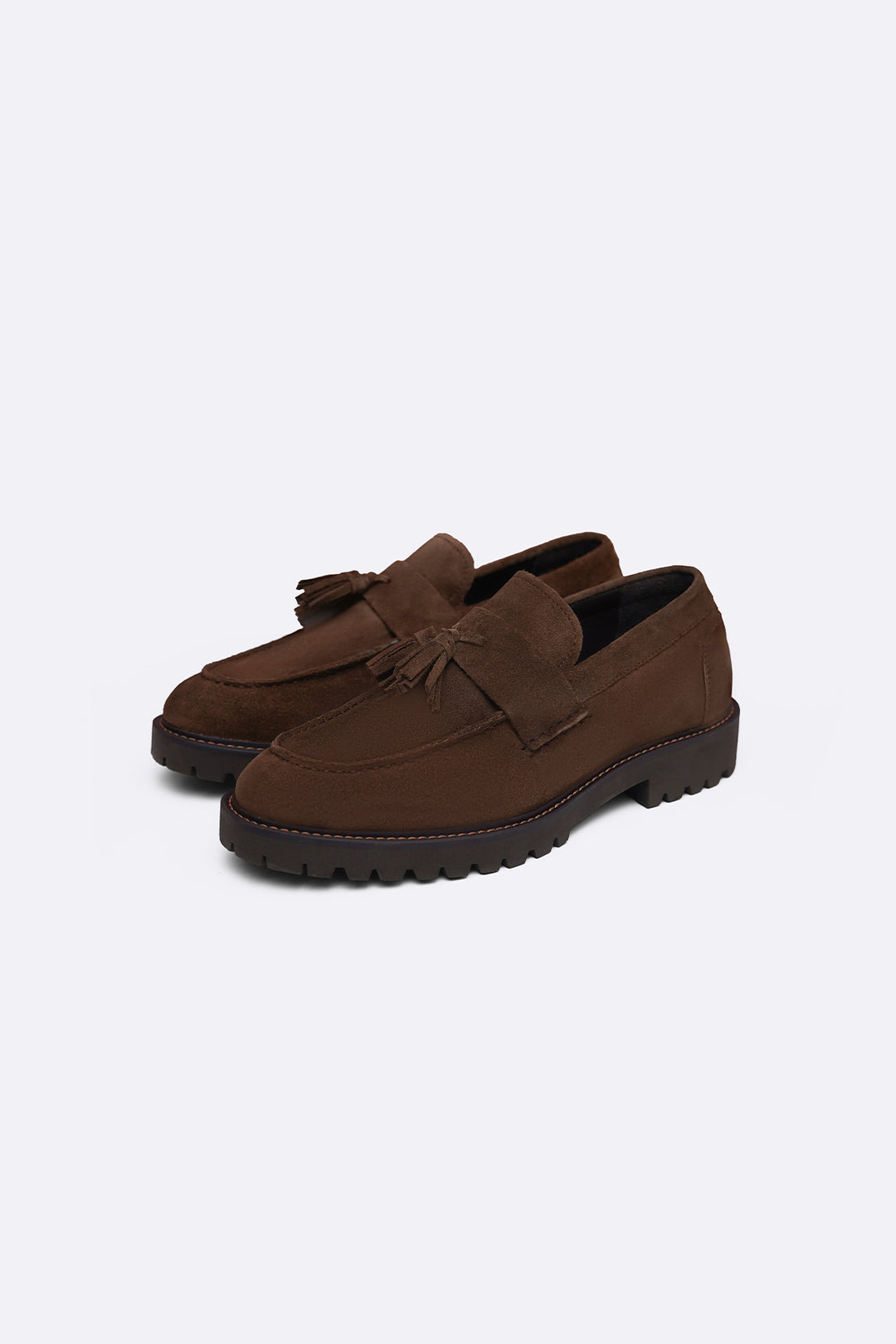 COFFEE SUEDE TASSEL LOAFERS