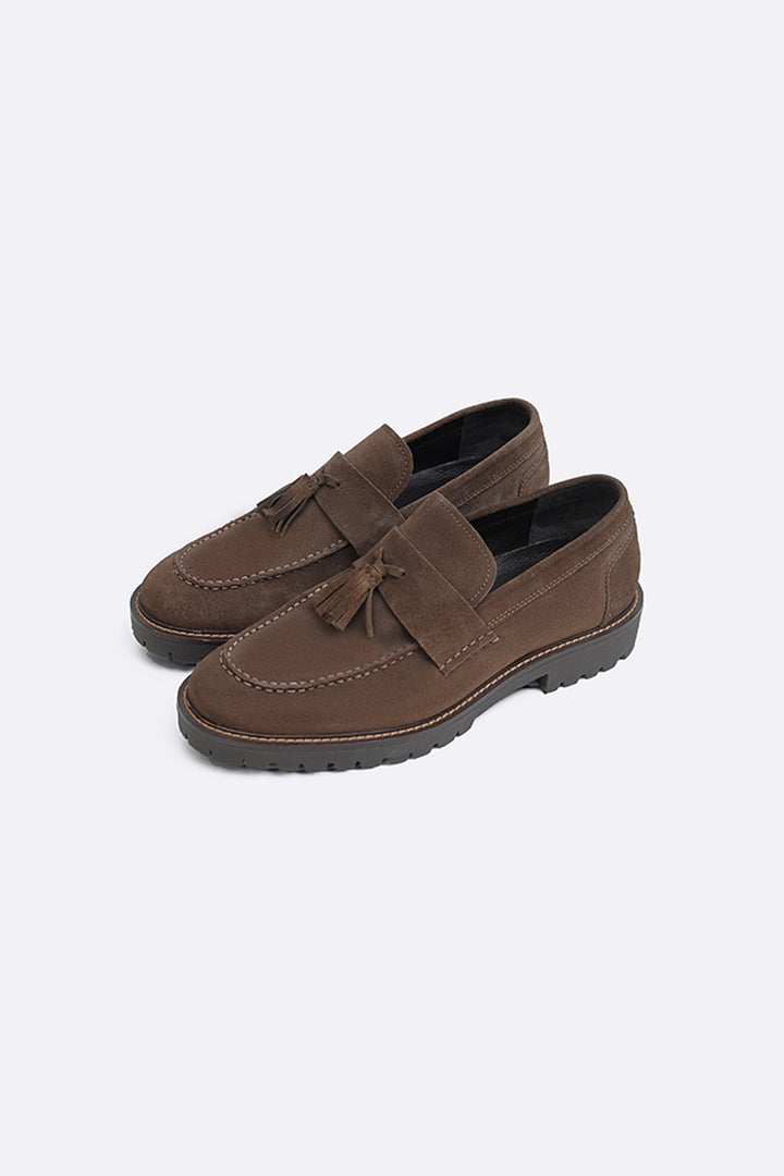 COFFEE SUEDE TASSEL LOAFERS