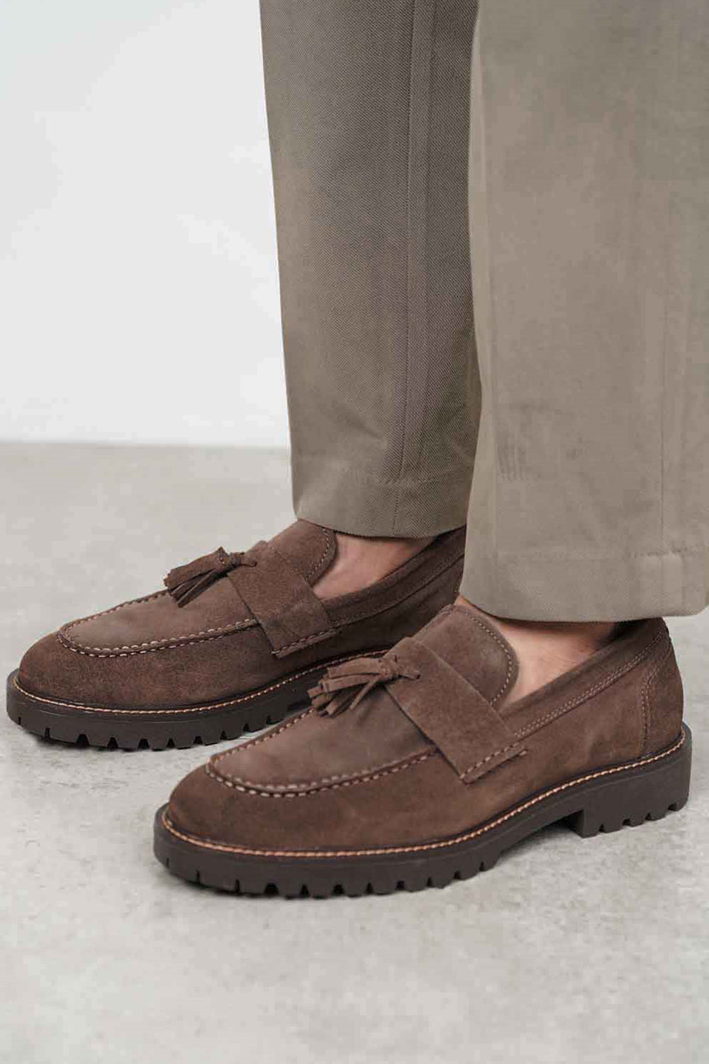 COFFEE SUEDE TASSEL LOAFERS
