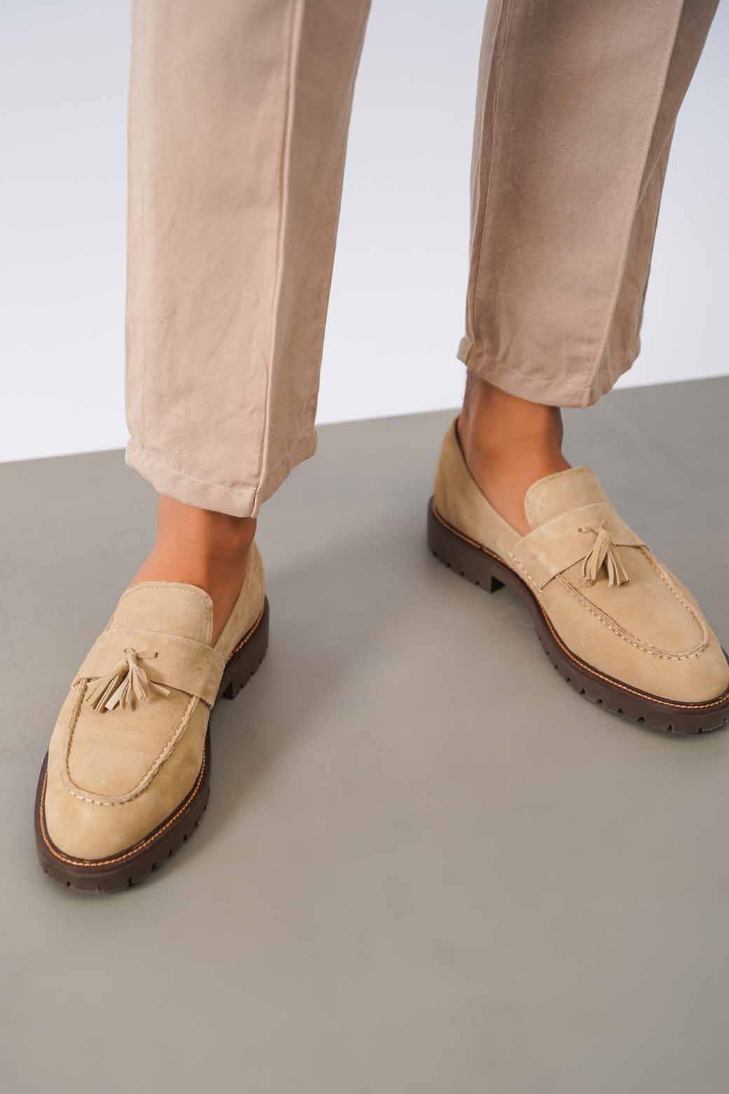 SAND SUEDE TASSEL LOAFERS