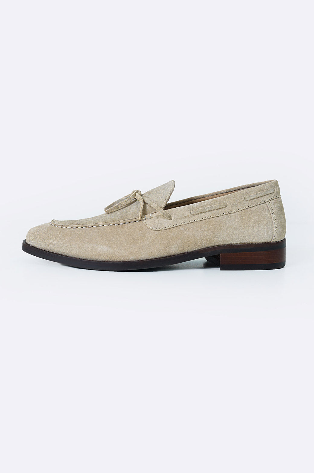 BEIGE BOW LEATHER LOAFERS