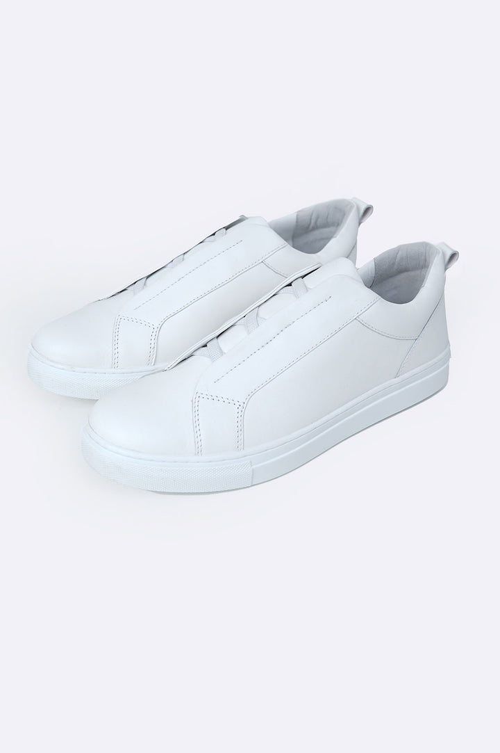 WHITE SLIP-ON LEATHER SNEAKERS
