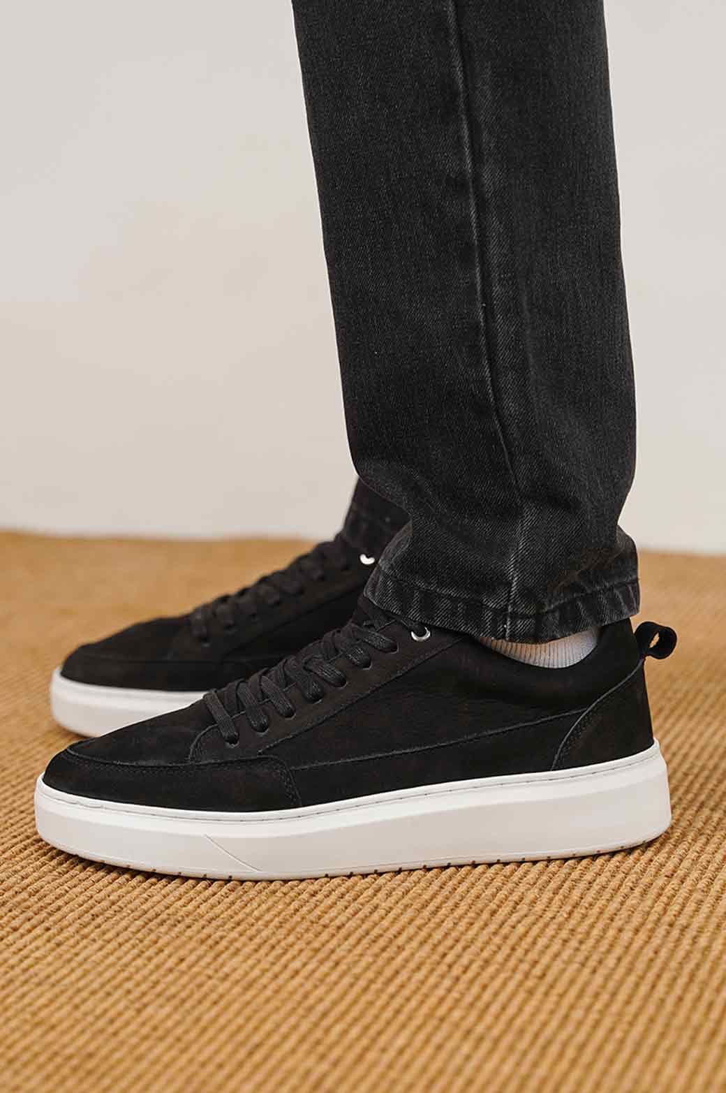 Platform sneaker black sales suede leather