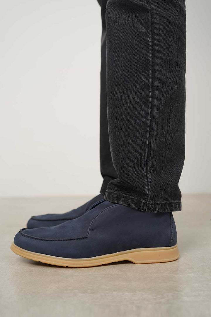 DARK NAVY HIGH-TOP LEATHER LOAFERS