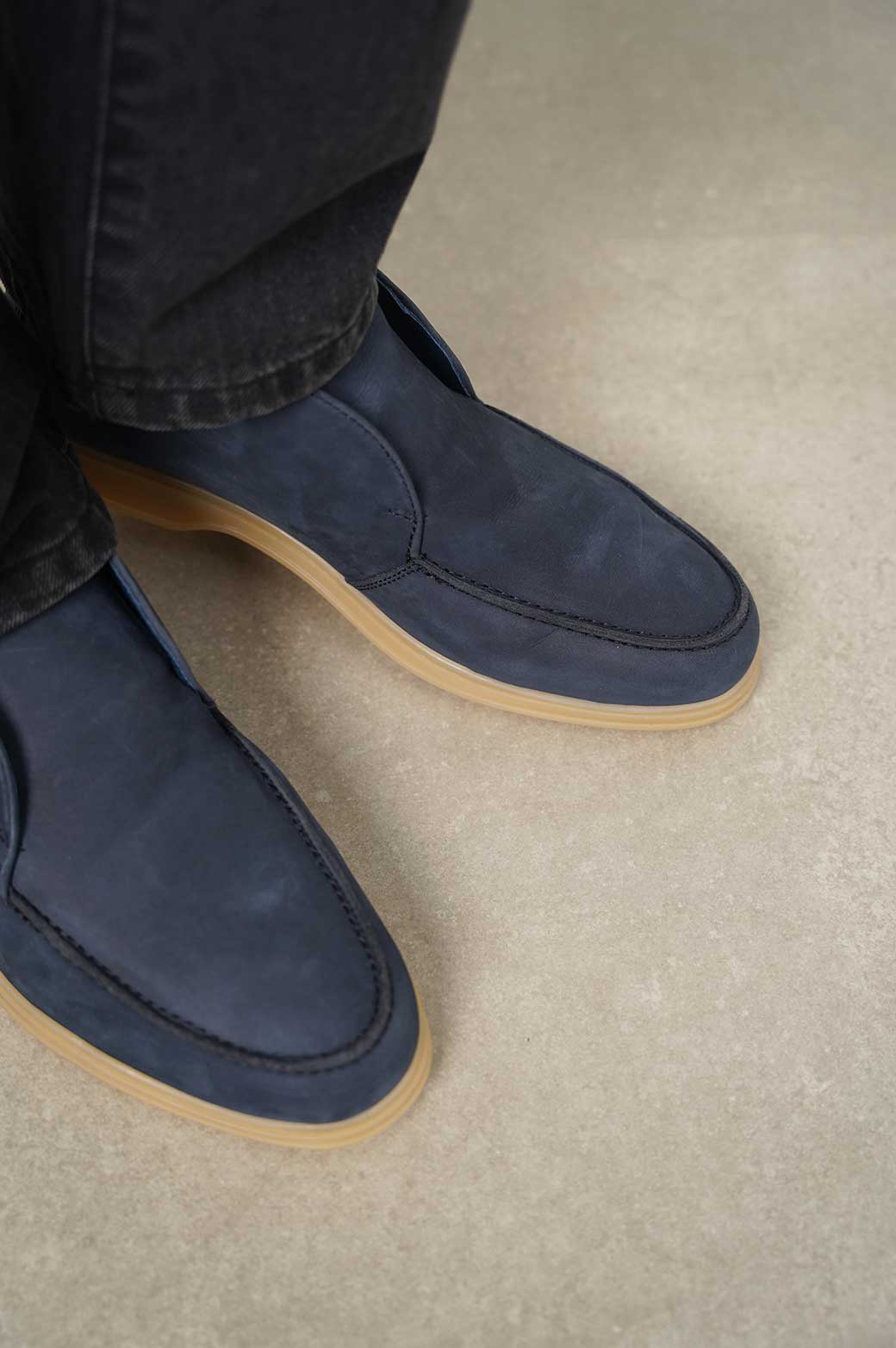 DARK NAVY HIGH-TOP LEATHER LOAFERS