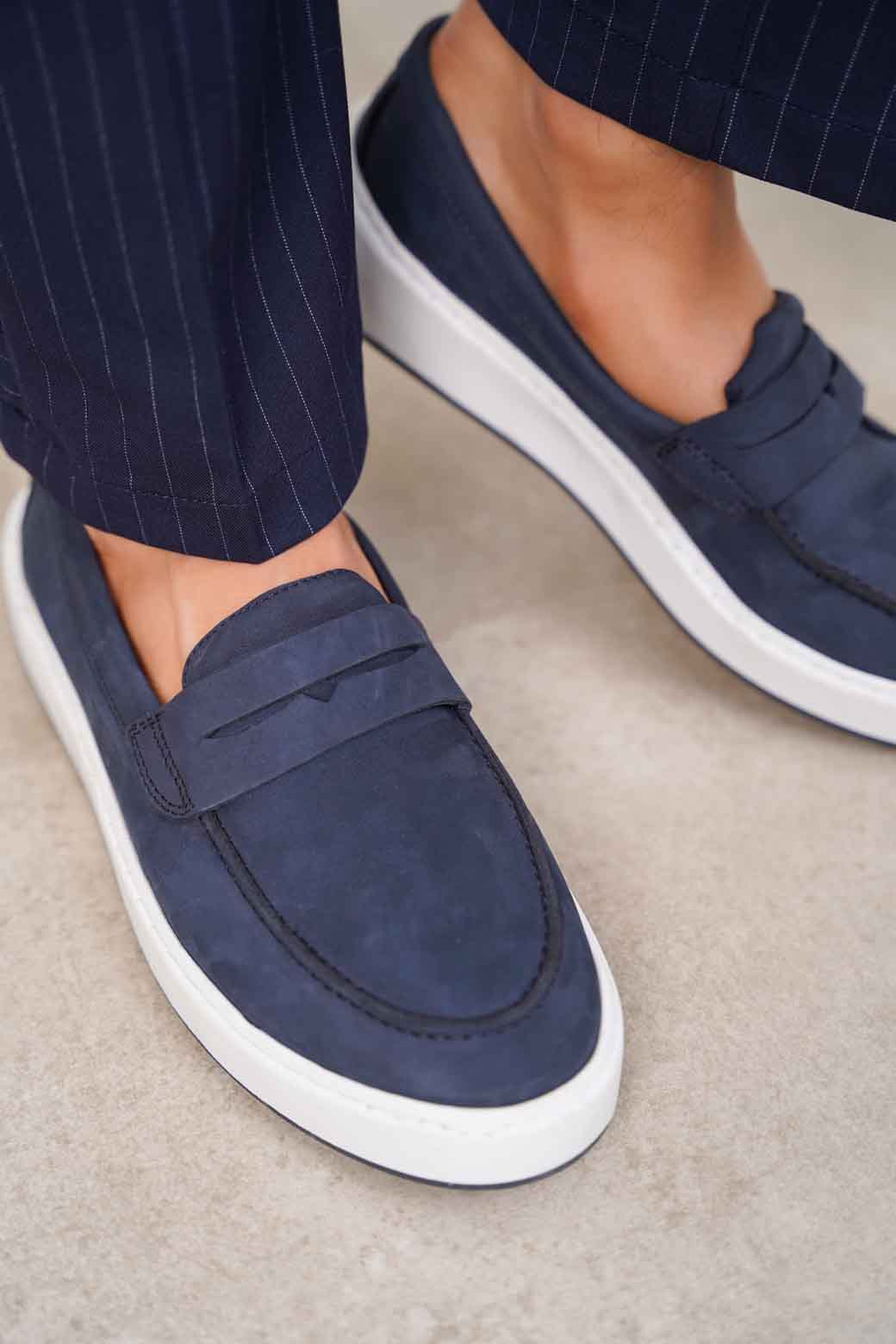 NAVY PENNY LOAFERS