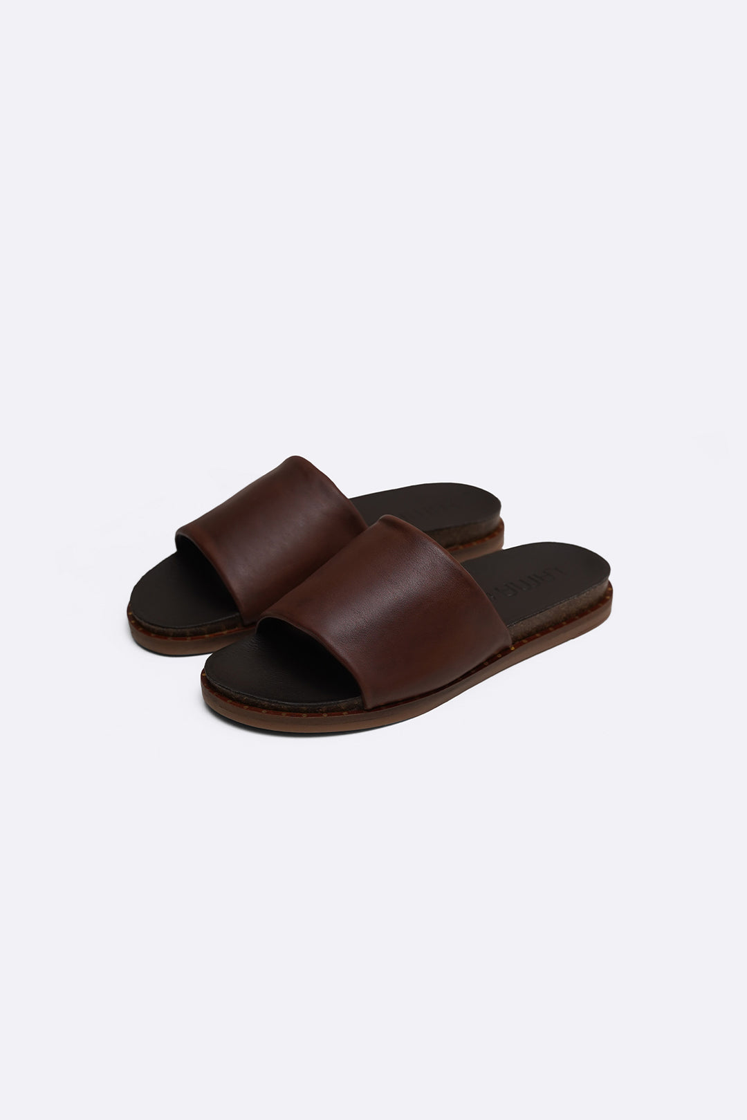 BROWN LEATHER SLIDES