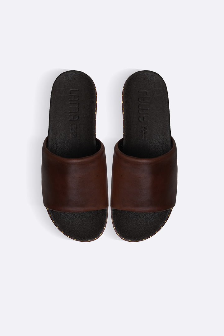 BROWN LEATHER SLIDES