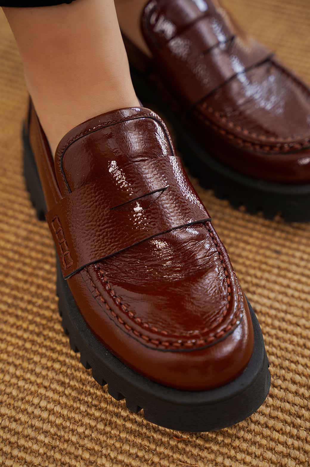 RED CHUNKY PATENT LOAFERS