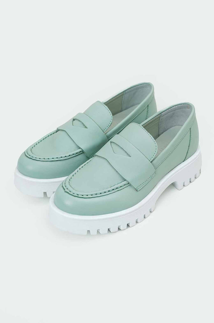 GREEN TEXTURED PATENT LOAFERS
