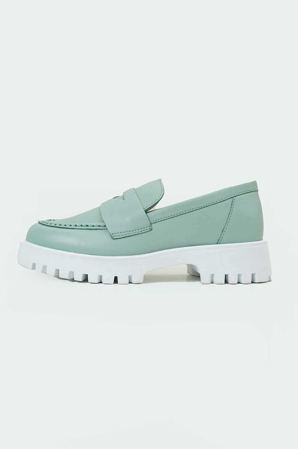 GREEN TEXTURED PATENT LOAFERS