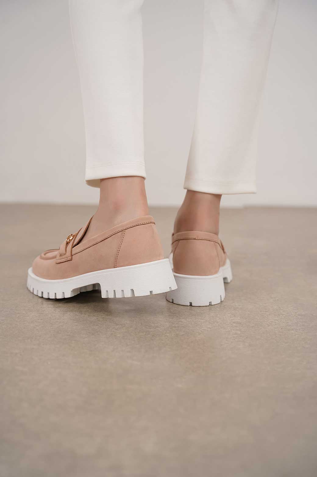 NUDE BUCKLED LOAFERS