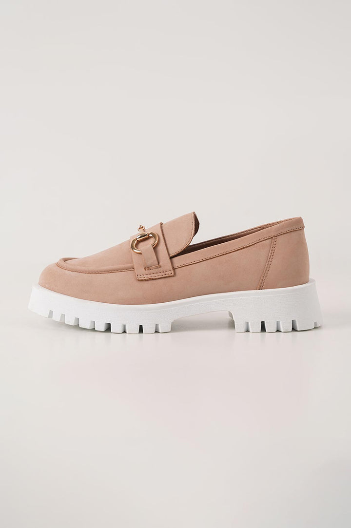 NUDE BUCKLED LOAFERS