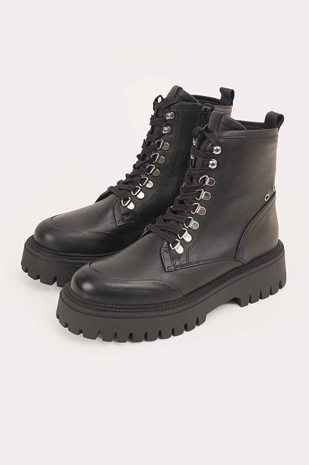 BLACK LEATHER TRACK SOLE COMBAT BOOTS