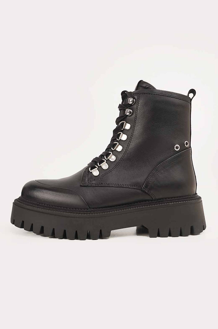 BLACK LEATHER TRACK SOLE COMBAT BOOTS