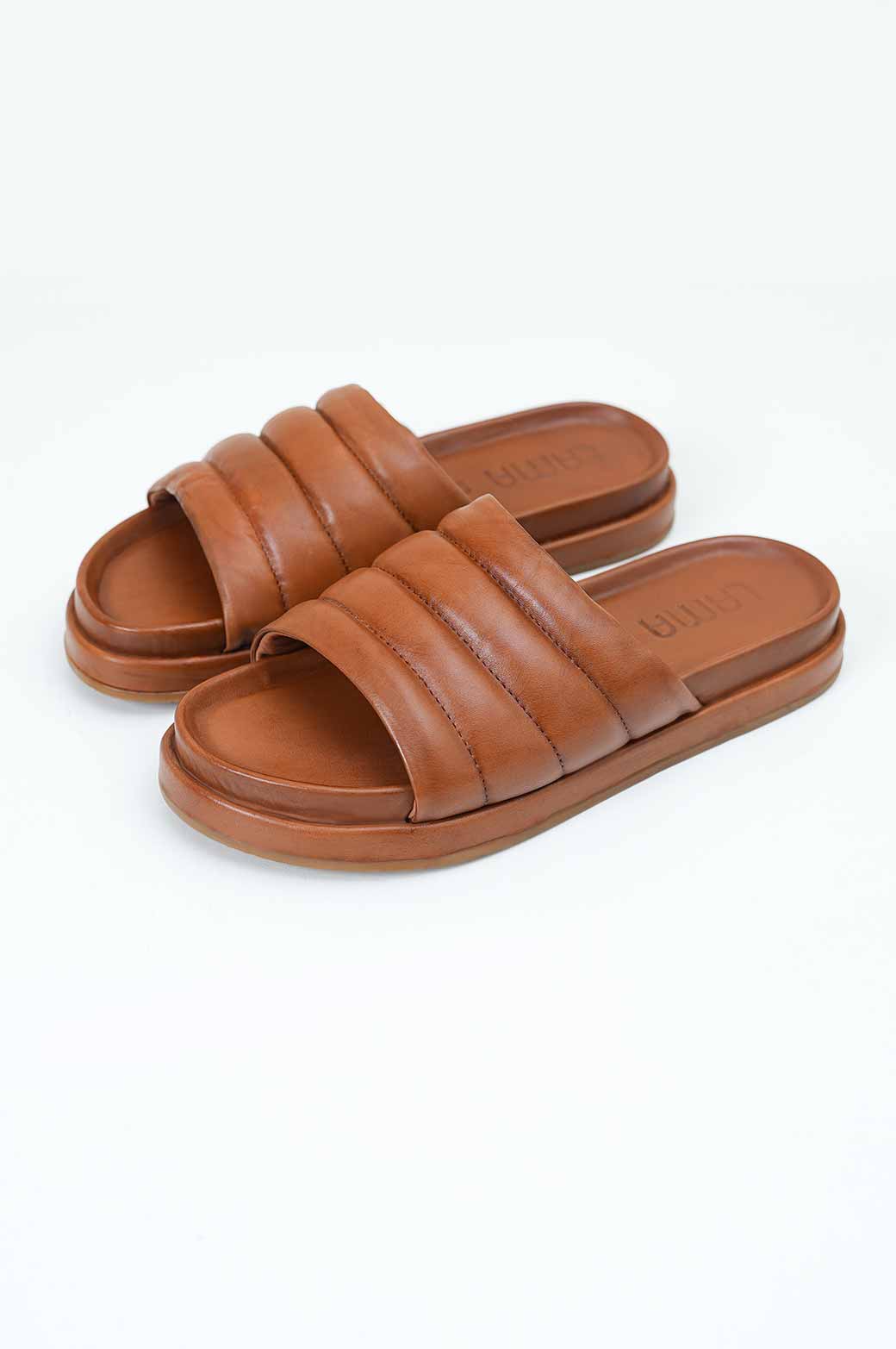 TAUPE LEATHER COMFORT SLIDES