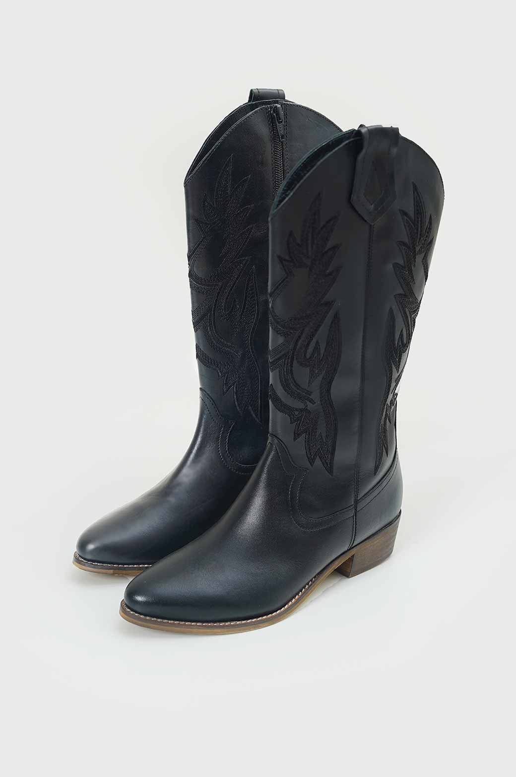 BLACK LEATHER COWBOY BOOT