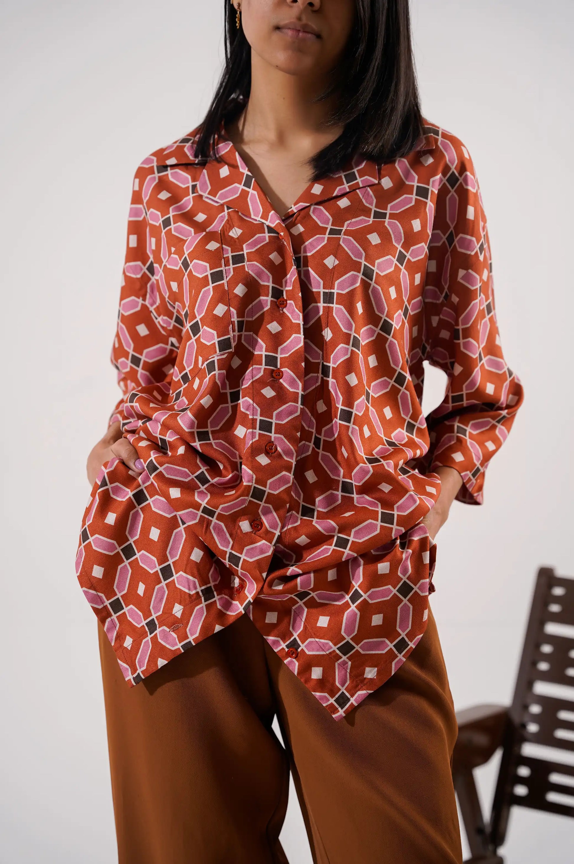 Women Printed Rust Color Shirt