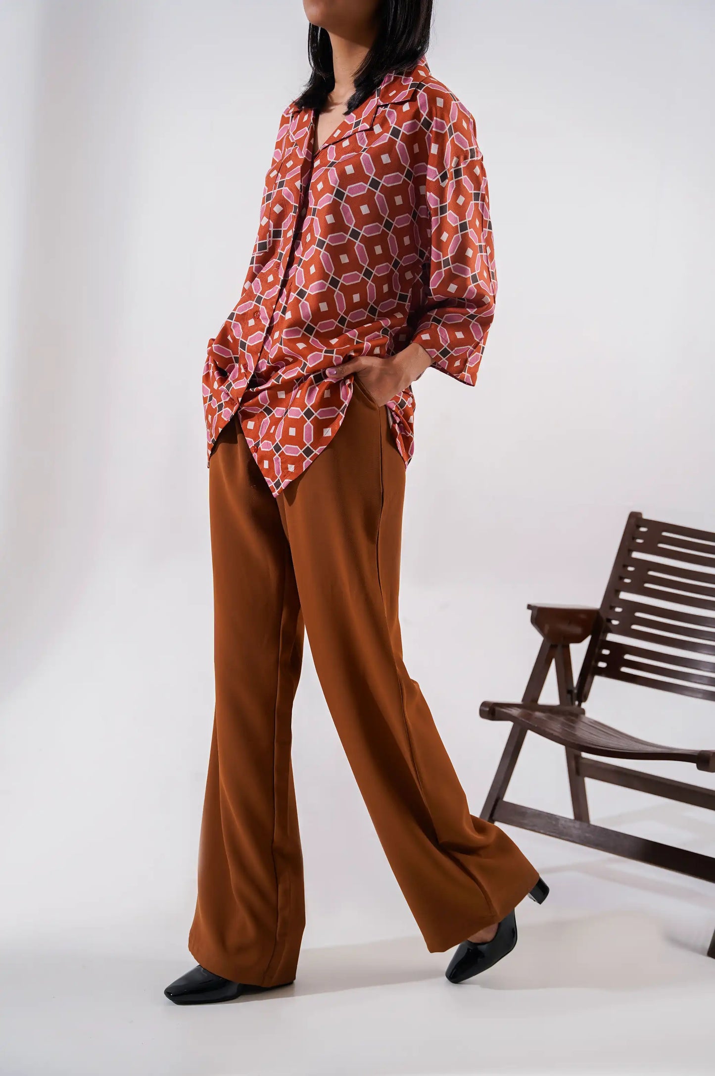 Women Printed Rust Color Shirt