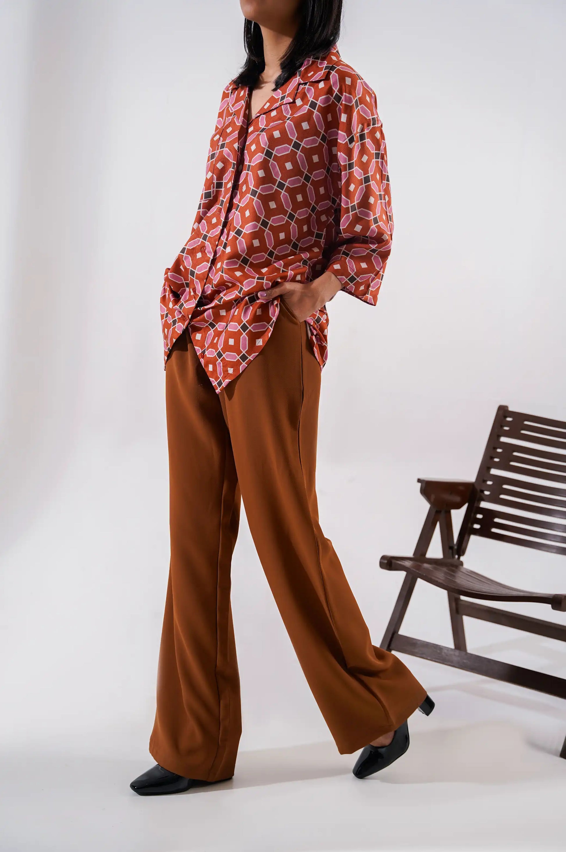 Women Printed Rust Color Shirt