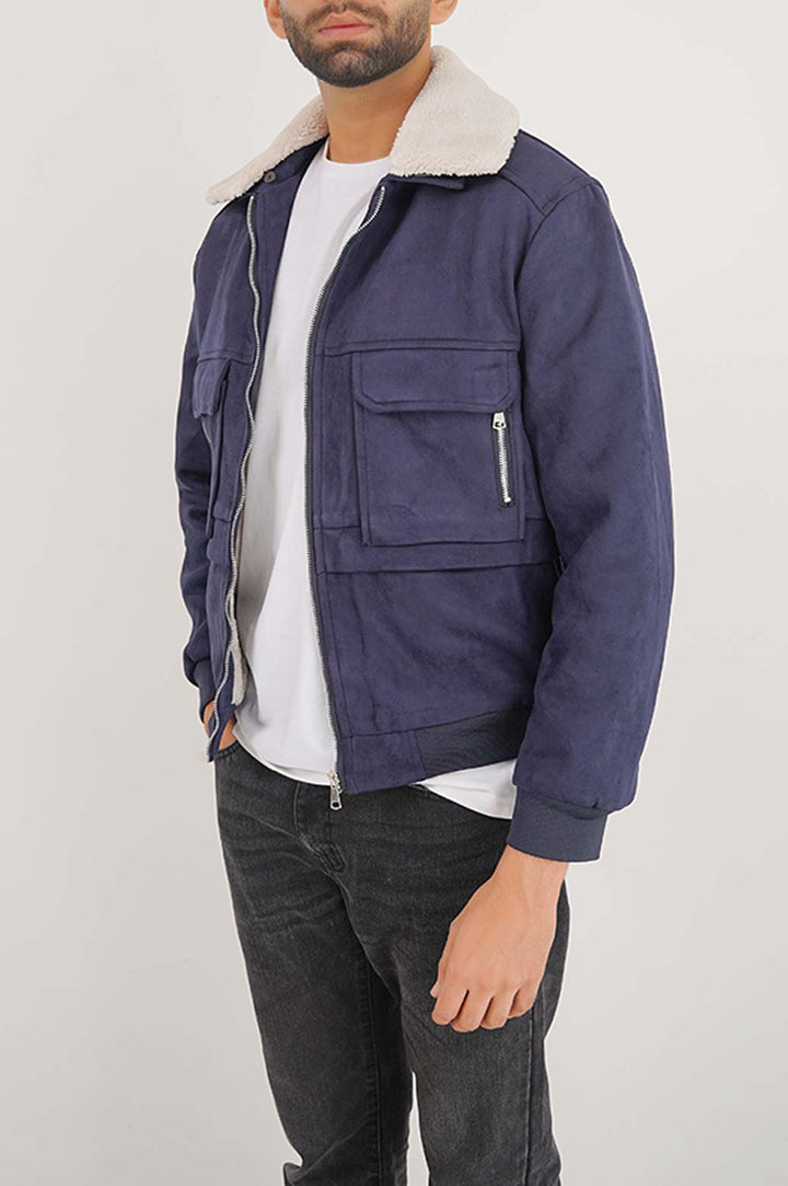 NAVY SHERPA SUEDE JACKET