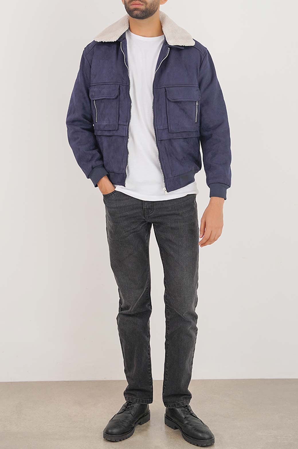 NAVY SHERPA SUEDE JACKET