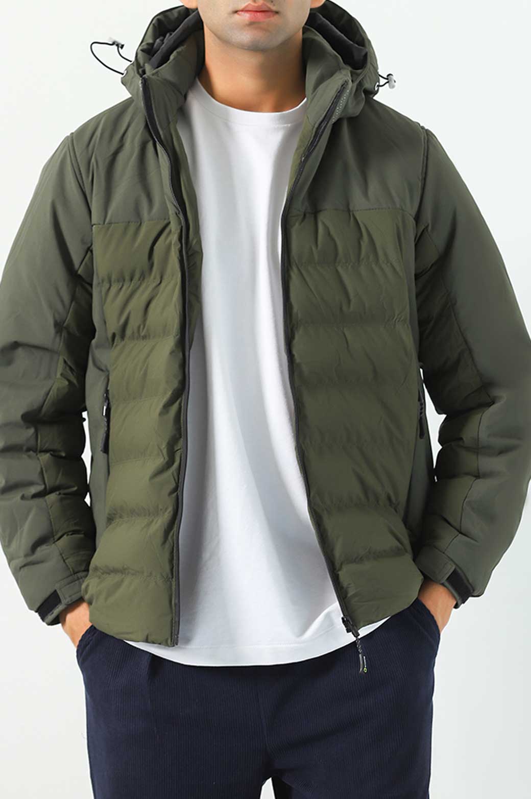 ARMY GREEN HOODED PUFFER JACKET