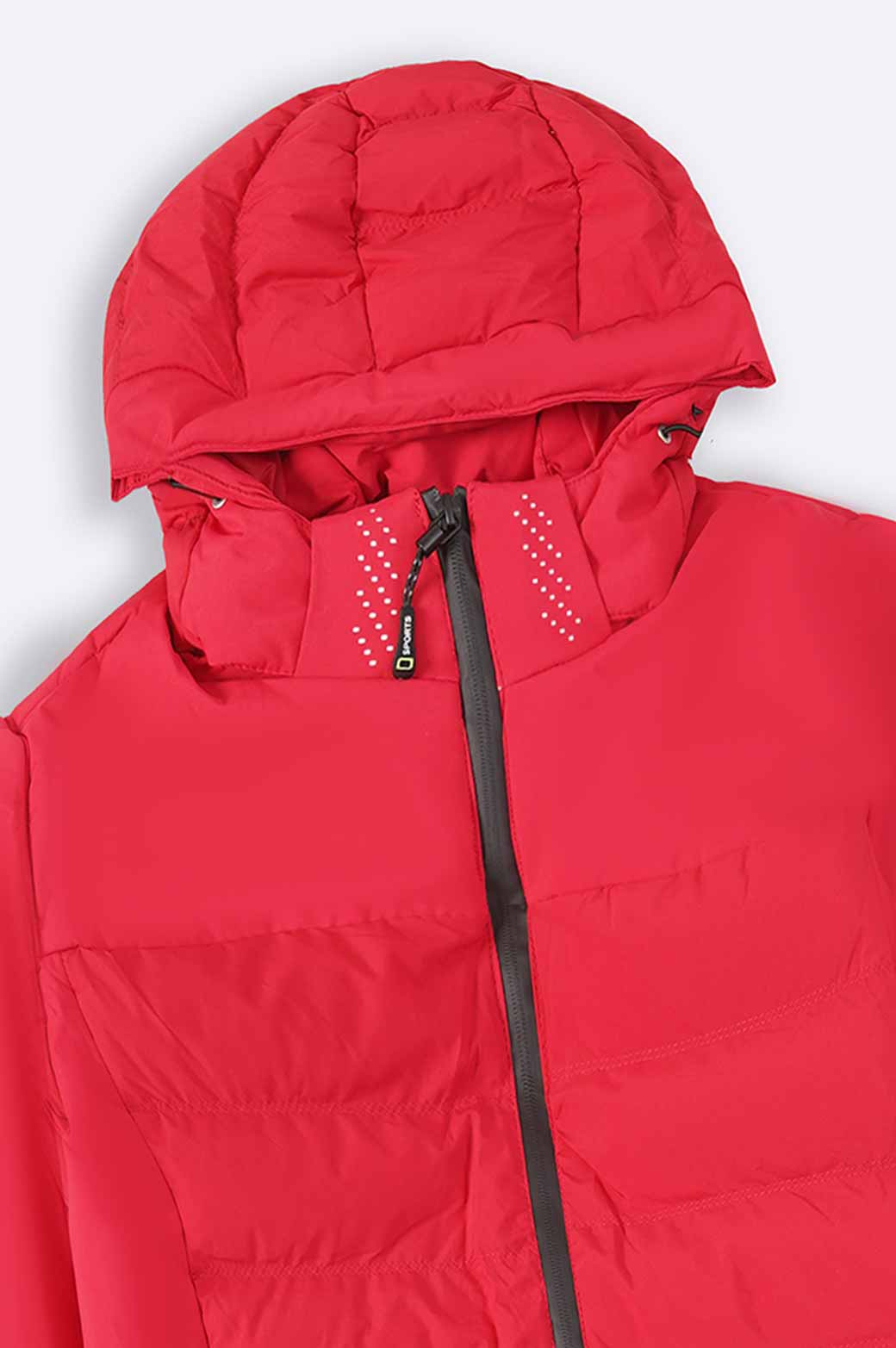 RED HOODED PUFFER JACKET